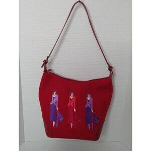 Sandol Embroidered Red Vegan Suede medium Handbag purse fashionista colorful fun